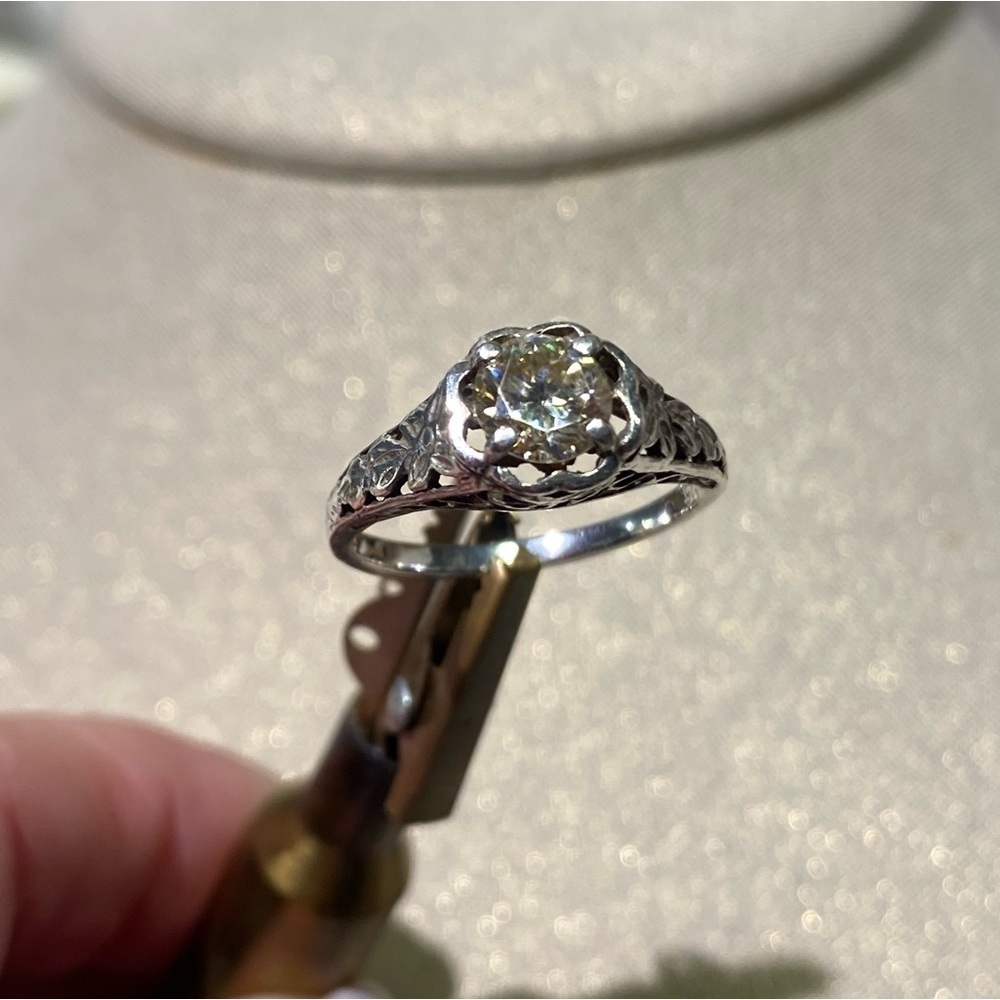 MOISSANITE STERLING SILVER FILIGREE RING VINTAGE 6